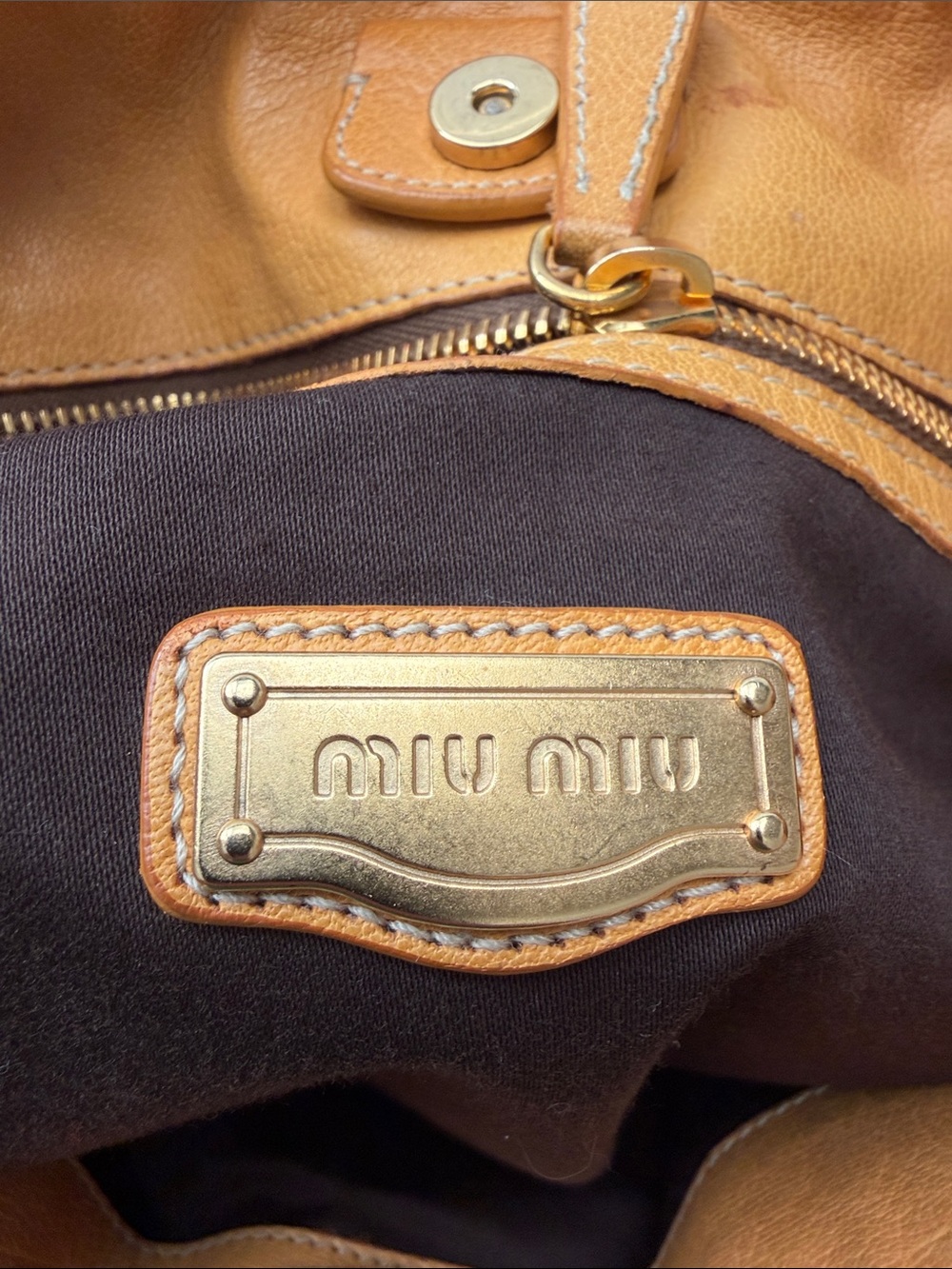 Miu Miu Vintage Vitello Leather Knotted Hobo Bag - Orange Apricot - Picture 5 of 16
